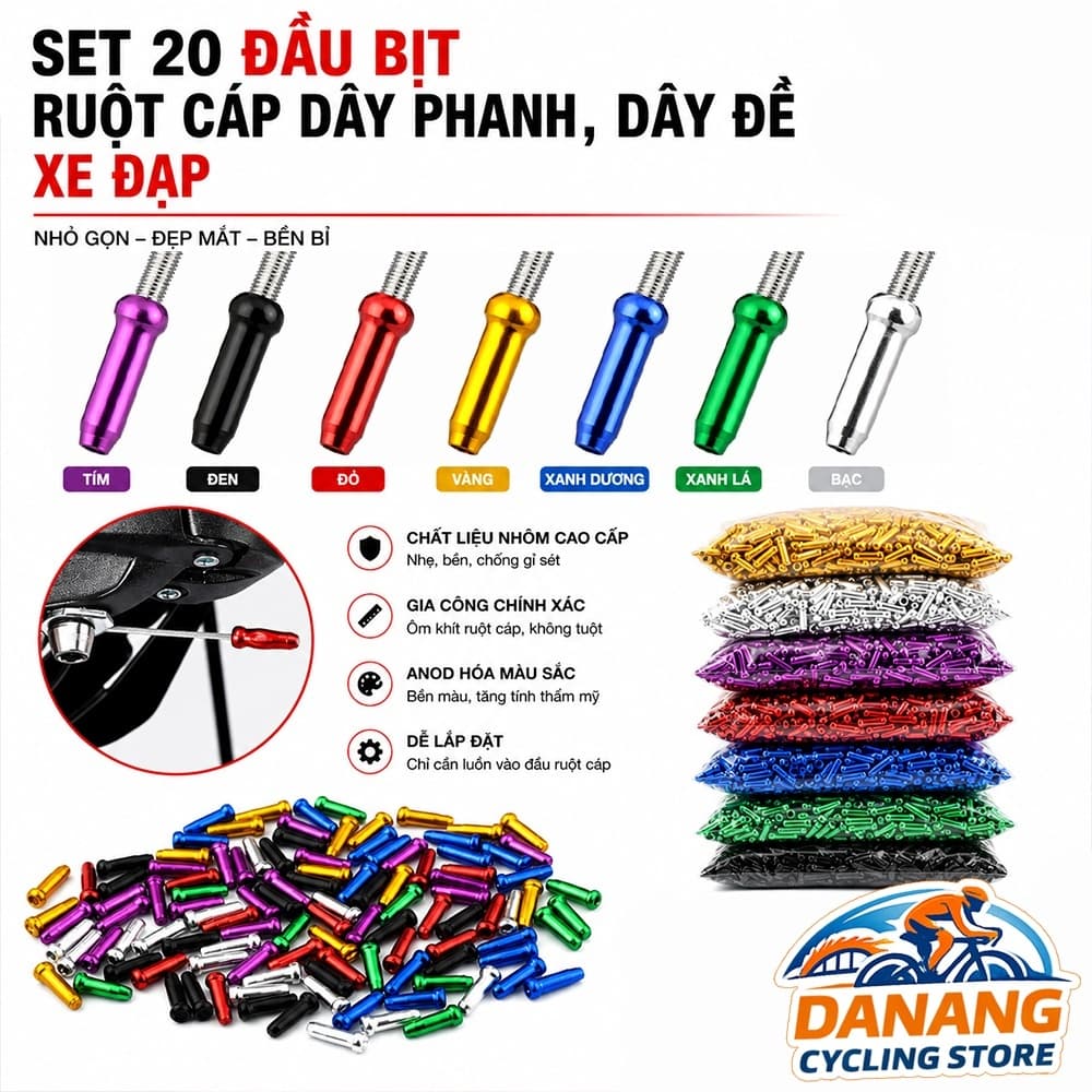Set 20 Đầu Bịt Ruột Cáp Dây Phanh Dây Đề Xe Đạp