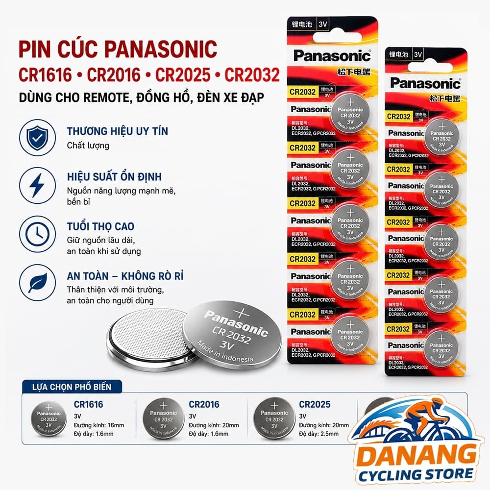 Pin cúc PANASONIC CR1616 CR2016 CR2025 CR2032 cho remote đồng hồ đèn xe đạp