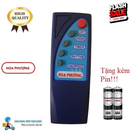 Điều khiển thay thế tương thích cho quạt Hoa Phượng Hàng mới Tặng kèm Pin
