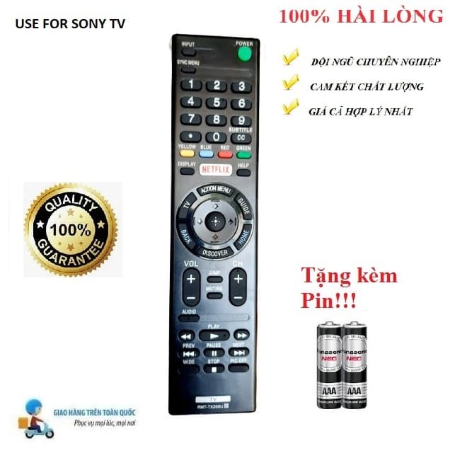 Điều khiển thay thế tương thích cho Tivi Sony RMT TX200U Hàng mới Tặng kèm pin