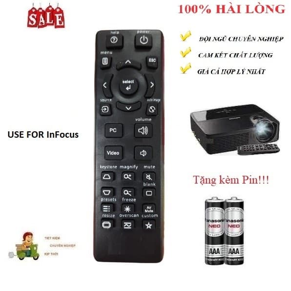 Remote Điều khiển thay thế tương thích cho máy chiếu InFocus HÀNG mới Tặng kèm Pin