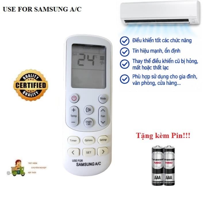 Điều khiển thay thế tương thích cho điều hòa Samsung 4 các dòng 1 &2 chiều 9000 12000 18000BTU Hàng tốt