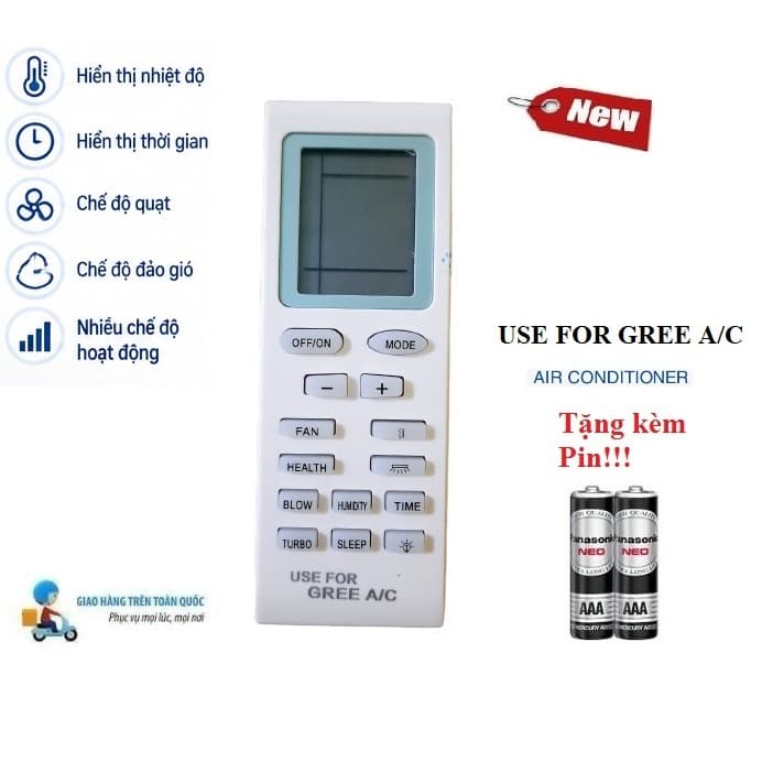 Remote Điều khiển thay thế tương thích cho điều hoà Gree 1 các dòng GWC GWH 1 2 chiều Inverter Hàng tốt Tặng Pin