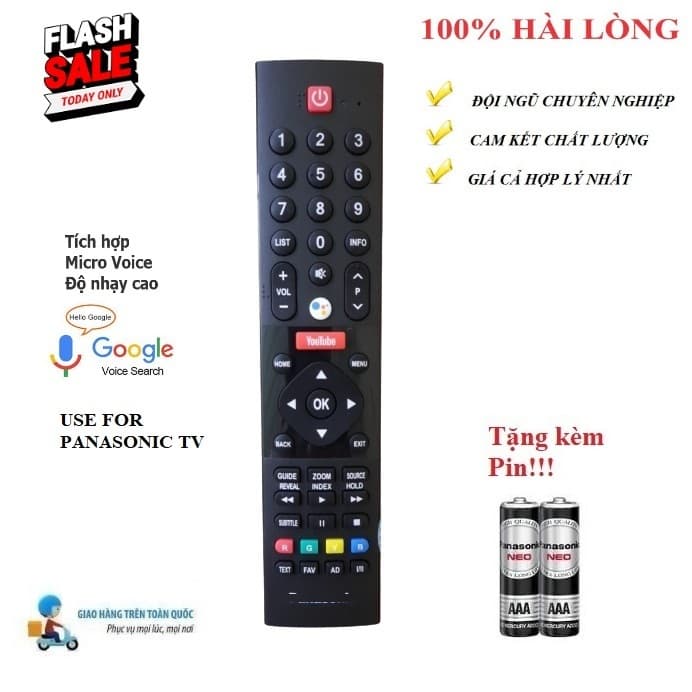 Điều khiển thay thế tương thích cho tivi Pa_na_so_nic giọng nói NÚT YOTUBE ĐỎ Hàng mới Tặng Pin