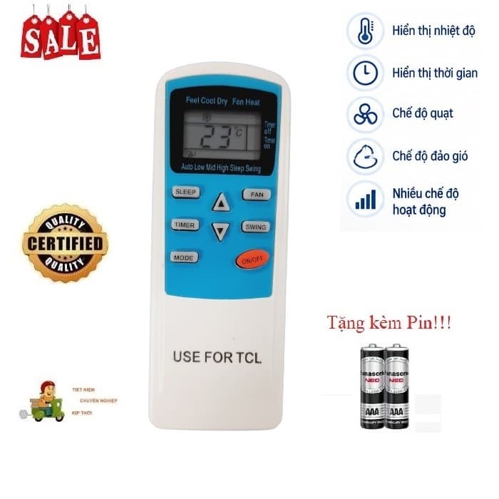 Điều khiển thay thế tương thích điều hòa TCL 1 LOẠI 1&2 chiều Inverter các dòng TCL TAC RVSC Hàng tốt Tặng Pin