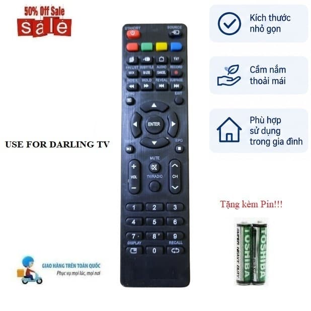 Remote Điều khiển thay thế tương thích cho tivi Darling NGẮN các dòng LED LCD Smart TV Hàng loại tốt mới Tặng Pin