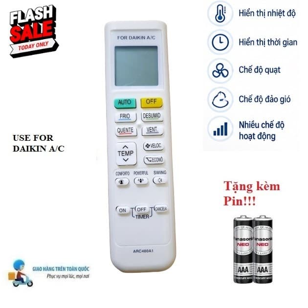 Điều khiển thay thế tương thích điều hòa Dai_kin 2 DÀI ATKA ATKQ ATKC ATF FTHF FTC FTV FTKQ Tặng Pin