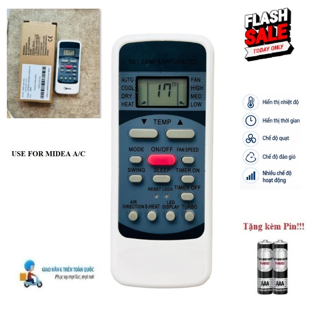 Remote Điều khiển thay thế tương thích cho điều hòa Midea 1& 2 chiều Inverter HÀNG mới Tặng kèm Pin!!!
