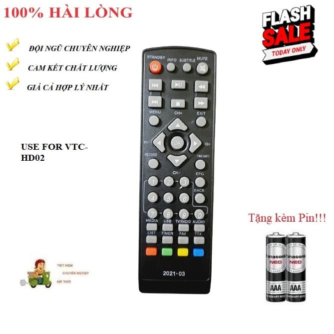 Remote Điều khiển thay thế tương thích cho đầu kỹ thuật số VTC HD 02 HÀNG MỚITặng kèm Pin!!!