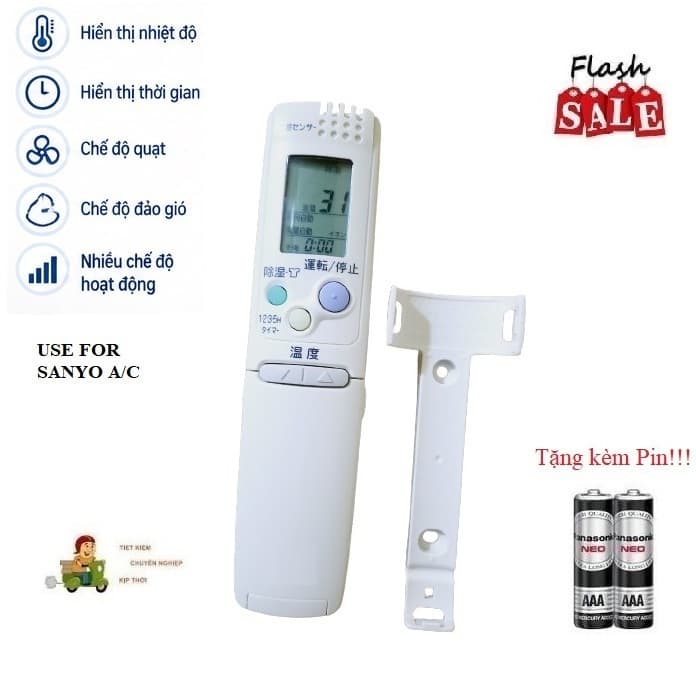 Remote Điều khiển thay thế tương thích cho điều hòa Sanyo hàng nội địa nhật bãi HÀNG MỚI Tặng Pin