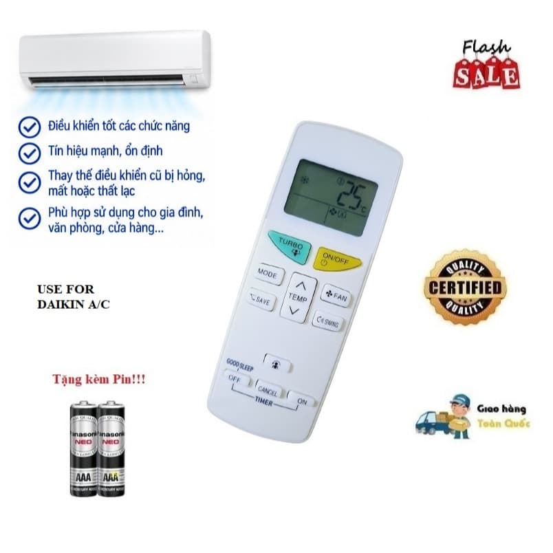 Remote Điều khiển thay thế tương thích cho điều hòa Dai_kin 12 loại 1&2 chiều Inverter Hàng tốt mới 100% Tặng Pin
