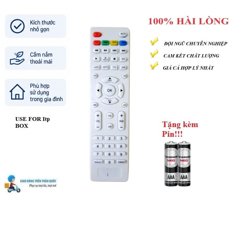 Điều khiển thay thế tương thích cho đầu thu kỹ thuật số Itp Hàng tốt Tặng kèm Pin