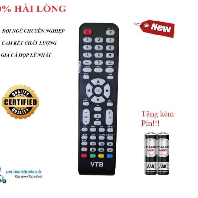 Remote Điều khiển thay thế tương thích cho tivi VTB Hàng mới loại tốt Tặng kèm Pin