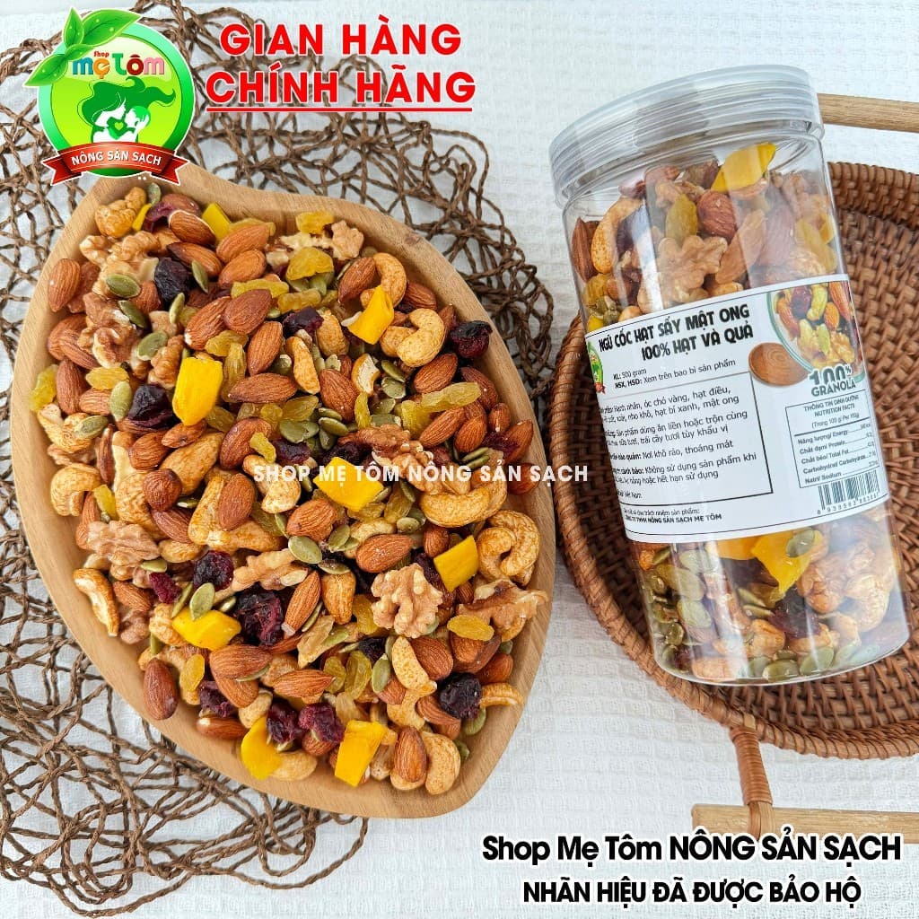 NGŨ CỐC GRANOLA NƯỚNG MẬT ONG HANDMADE (NGŨ CỐC NGUYÊN HẠT HẠNH NHÂN ÓC CHÓ HẠT ĐIỀU HẠT BÍ K MACCA)