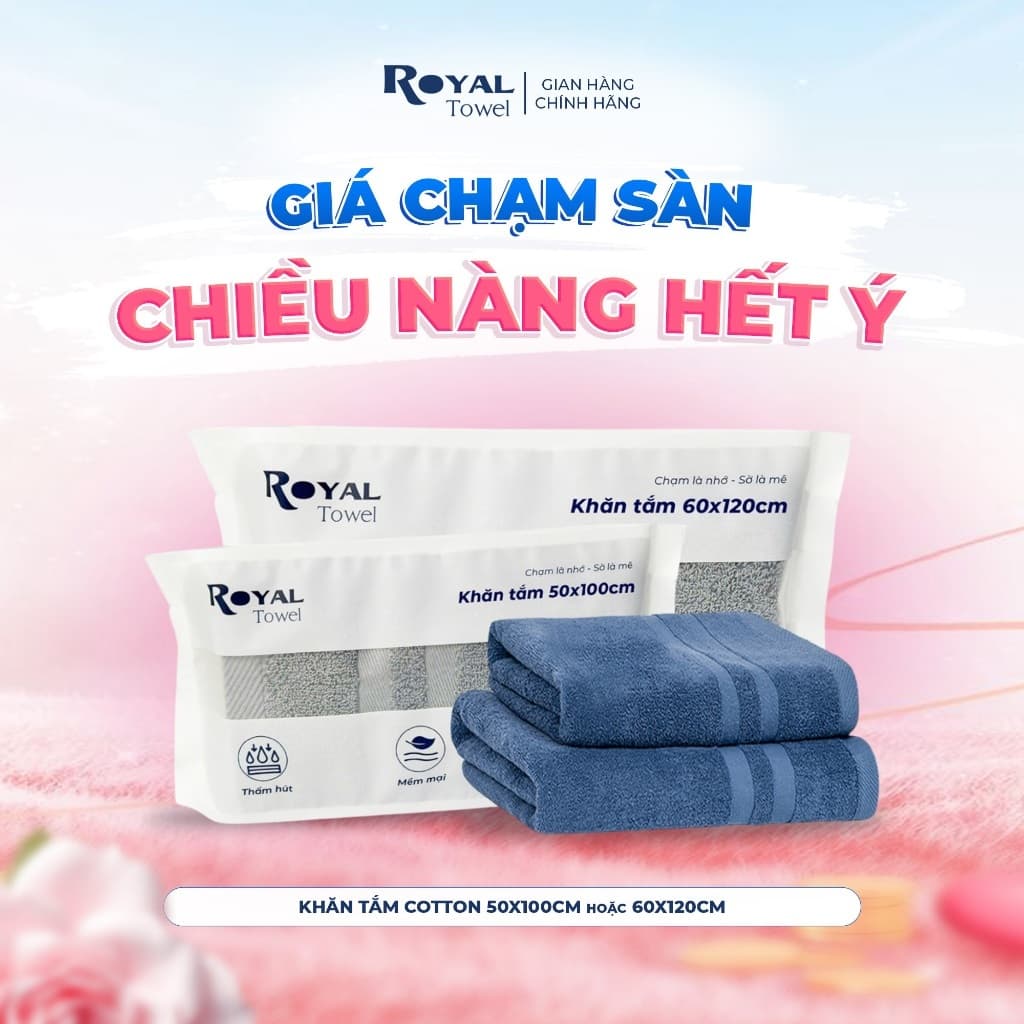 Khăn Tắm Royal Towel 50x100cm Hoặc 60x120cm Sợi Cotton Mềm Mịn Thấm Hút Tốt Không Xổ Lông Không Phai Màu