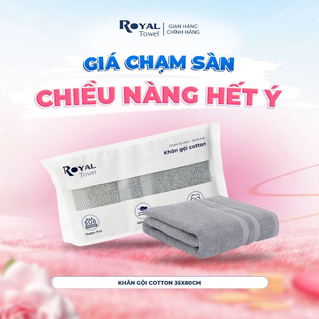 Khăn Gội Royal Towel 35x80cm Sợi Cotton Mềm Mịn Thấm Hút Tốt Không Xổ Lông Không Phai Màu