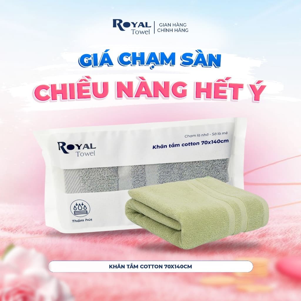 Khăn Tắm Royal Towel 70x140cm Sợi Cotton Mềm Mịn Thấm Hút Tốt Không Xổ Lông Không Phai Màu