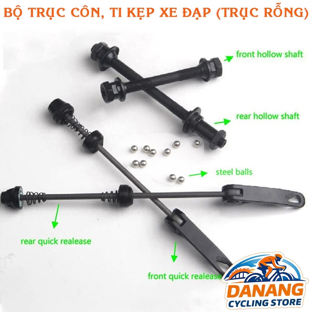 Bộ Trục Côn Ti Kẹp Moay Ơ Xe Đạp Trước Sau Dùng Bi Rời
