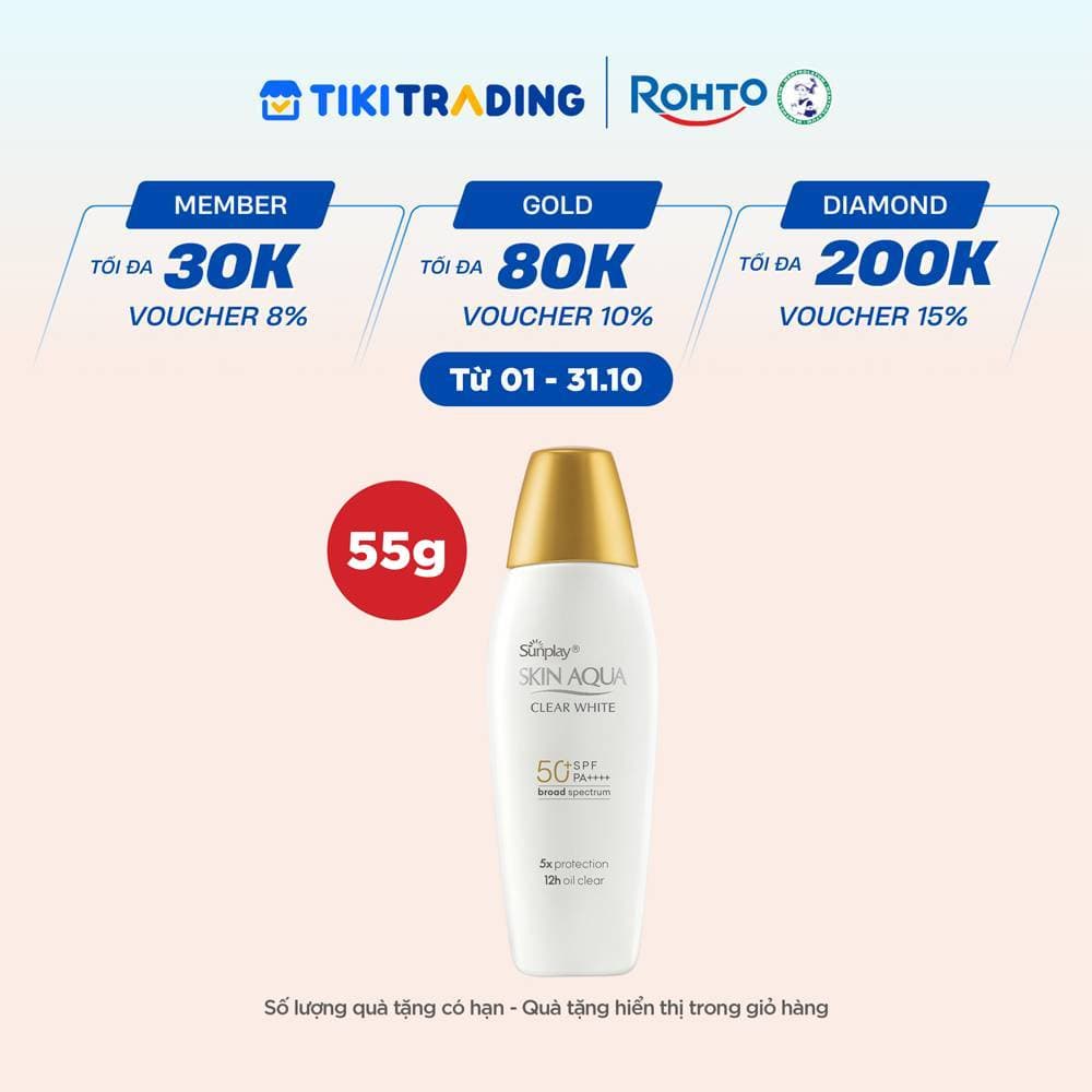 Kem chống nắng Skin Aqua dưỡng trắng kiểm dầu dùng hàng ngày dạng sữa Sunplay Skin Aqua Clear White Eco Việt Nam SPF50 PA 55g