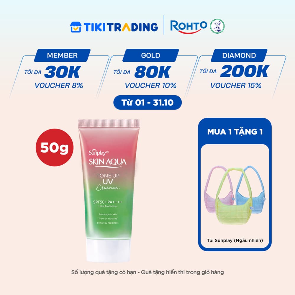 Kem chống nắng nâng tông Skin Aqua Tone up Rose cho da trắng khuyết điểm xanh hoặc tái xanh dạng tinh chất Sunplay Skin Aqua Tone Up UV Essence Happiness Aura Rose SPF 50 PA 50g