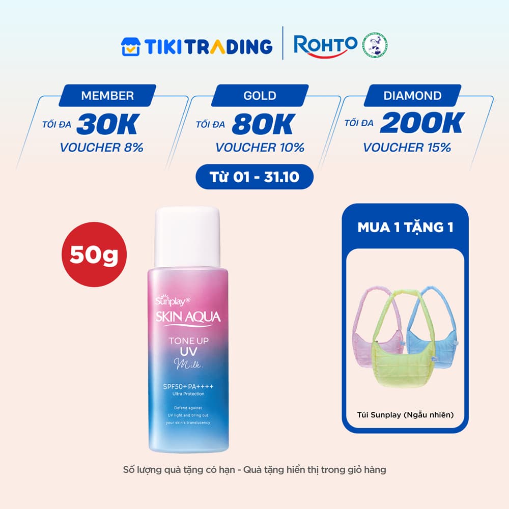 Sữa chống nắng nâng tông Skin Aqua Tone up Lavender cho da tối màu &da vàng Sunplay Skin Aqua Tone Up UV Milk Lavender SPF 50 PA 50g