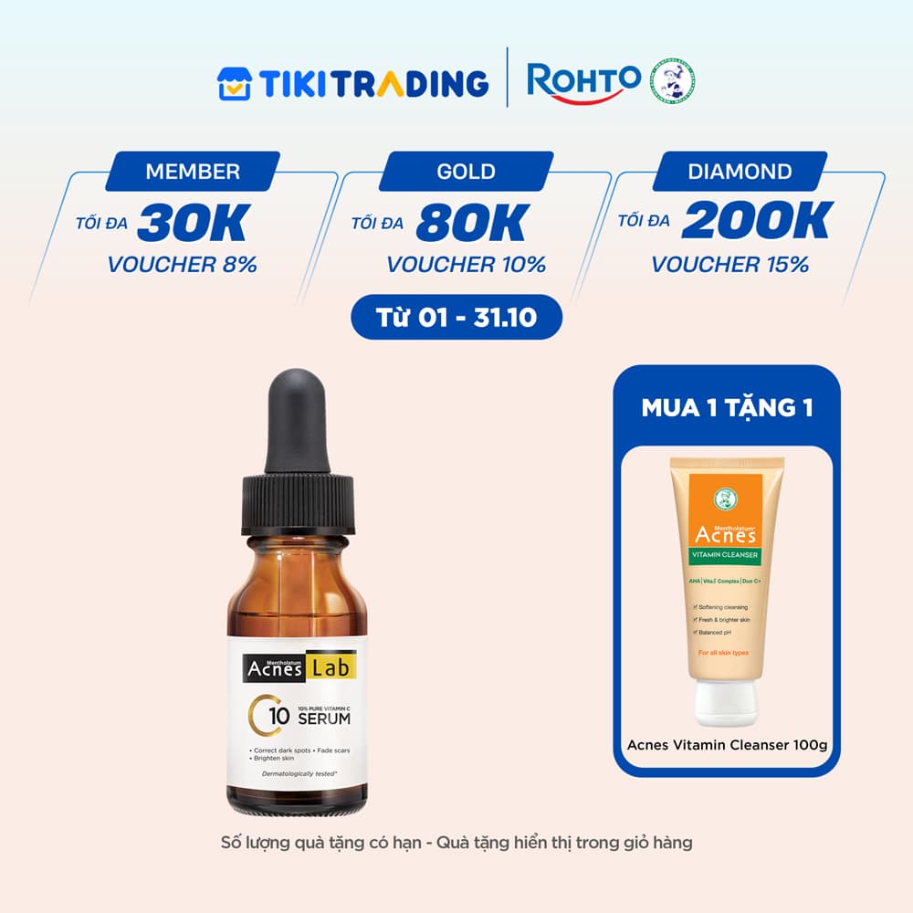 Seum VItamin C 10 dưỡng trắng mờ thâm sạm Acnes Lab C10 serum 15ml