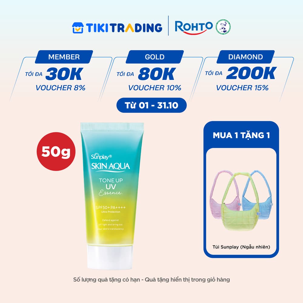 Kem chống nắng nâng tông Skin Aqua Tone up Mint Green cho da trắng có khuyết điểm đỏ dạng tinh chất Sunplay Skin Aqua Tone Up UV Essence Mint Green SPF 50 PA 50g