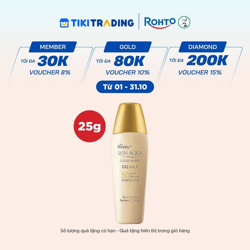 Kem chống nắng Skin Aqua trang điểm tạo nền trắng mịn & đều màu dạng sữa Sunplay Skin Clear White CC Milk SPF 50 PA 25g
