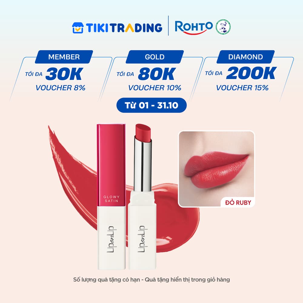 Son thỏi dưỡng môi trang điểm chất son satin Lip On Lip Glowy Satin 2.2g Ruby Star Đỏ Ruby