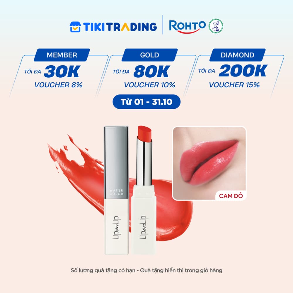 Son thỏi dưỡng môi trang điểm cho môi căng mọng Lip On Lip Water Color Red Orangy Cam Đỏ 2.2g