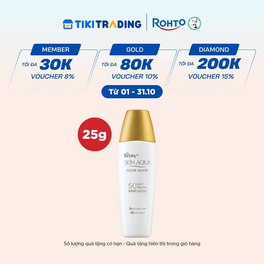 Kem chống nắng Skin Aqua dưỡng trắng kiểm dầu dùng hàng ngày dạng sữa Sunplay Skin Aqua Clear White Eco Việt Nam SPF50 PA 25g