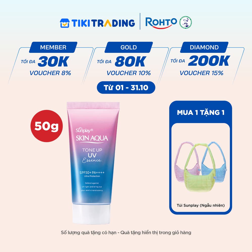Tinh chất chống nắng nâng tông Skin Aqua Tone up Lavender cho da tối màu &da vàng Sunplay Skin Aqua Tone Up UV Essence Lavender SPF 50 PA 50g