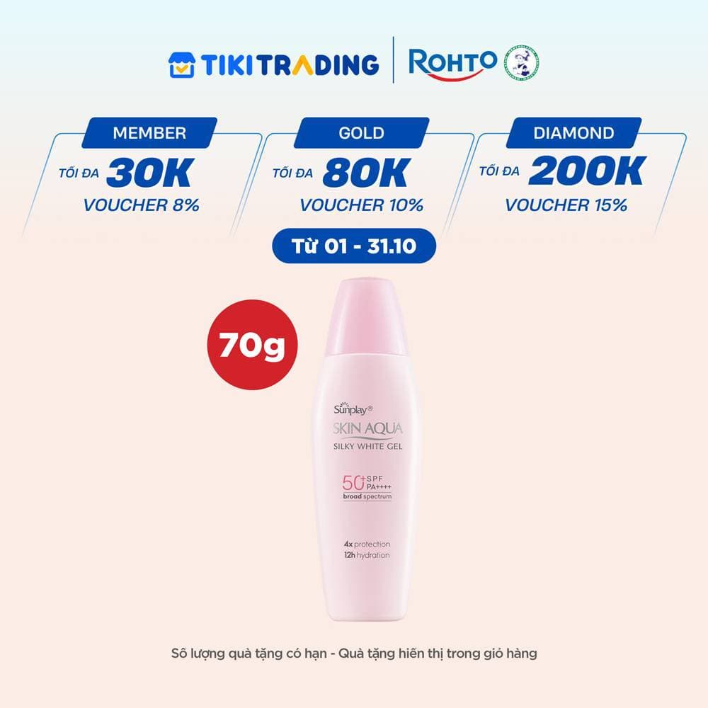 Kem chống nắng Skin Aqua dưỡng trắng &dưỡng ẩm dùng hàng ngày dạng gel Sunplay Skin Aqua Silky White Gel Eco Việt Nam SPF 50 PA 70g