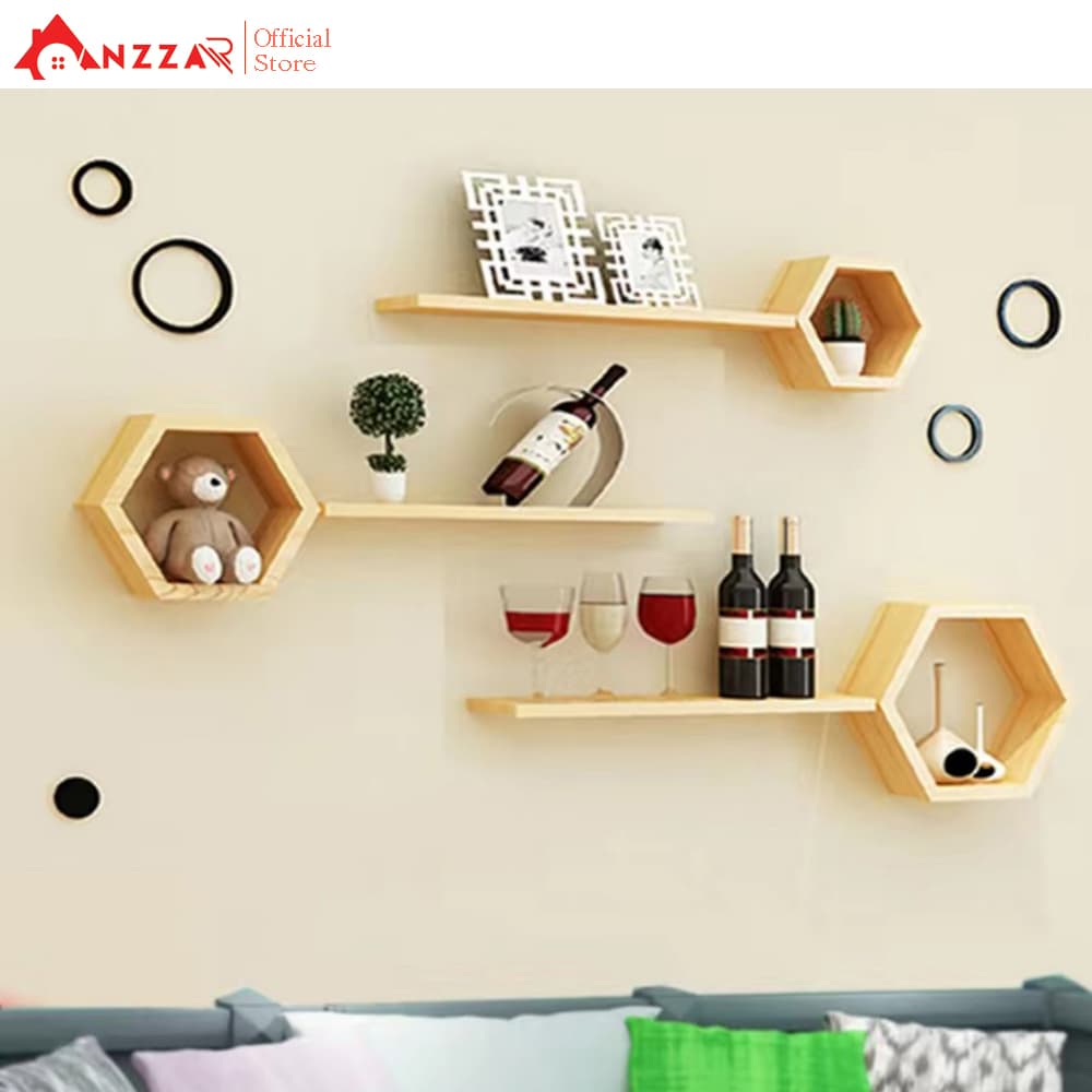 Bộ kệ gỗ treo tường trang trí kệ trang trí Anzzar decor phòng ngủ phòng khách bộ thanh gỗ treo tường Mẫu 1