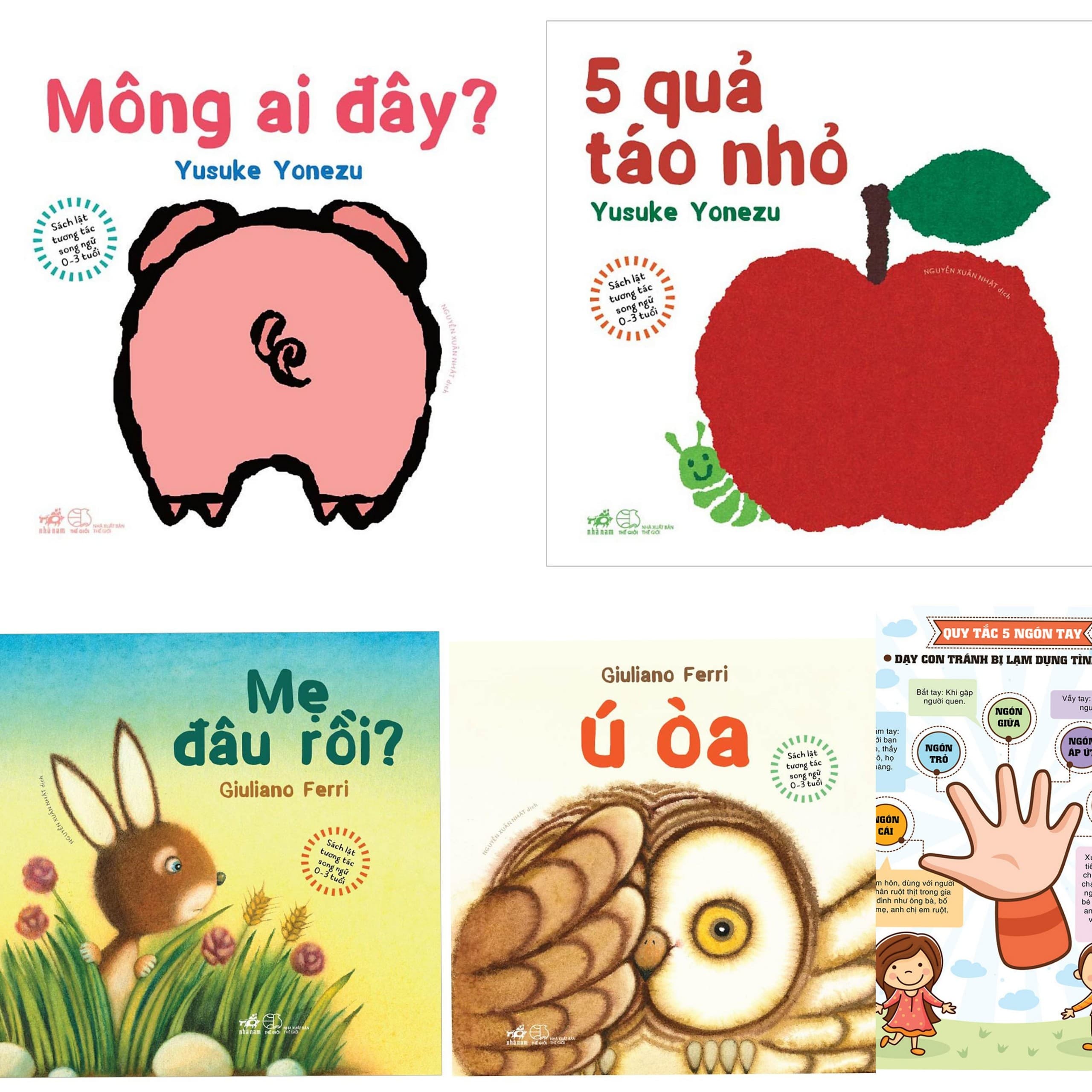 Combo Sách Lật Tương Tác Song Ngữ 0 3 tuổi Mẹ đâu rồi Ú òa Mông Ai Đây 5 quả táo nhỏ Poster An Toàn Sách Phát Triển Giác Quan Trí Tuệ cho bé