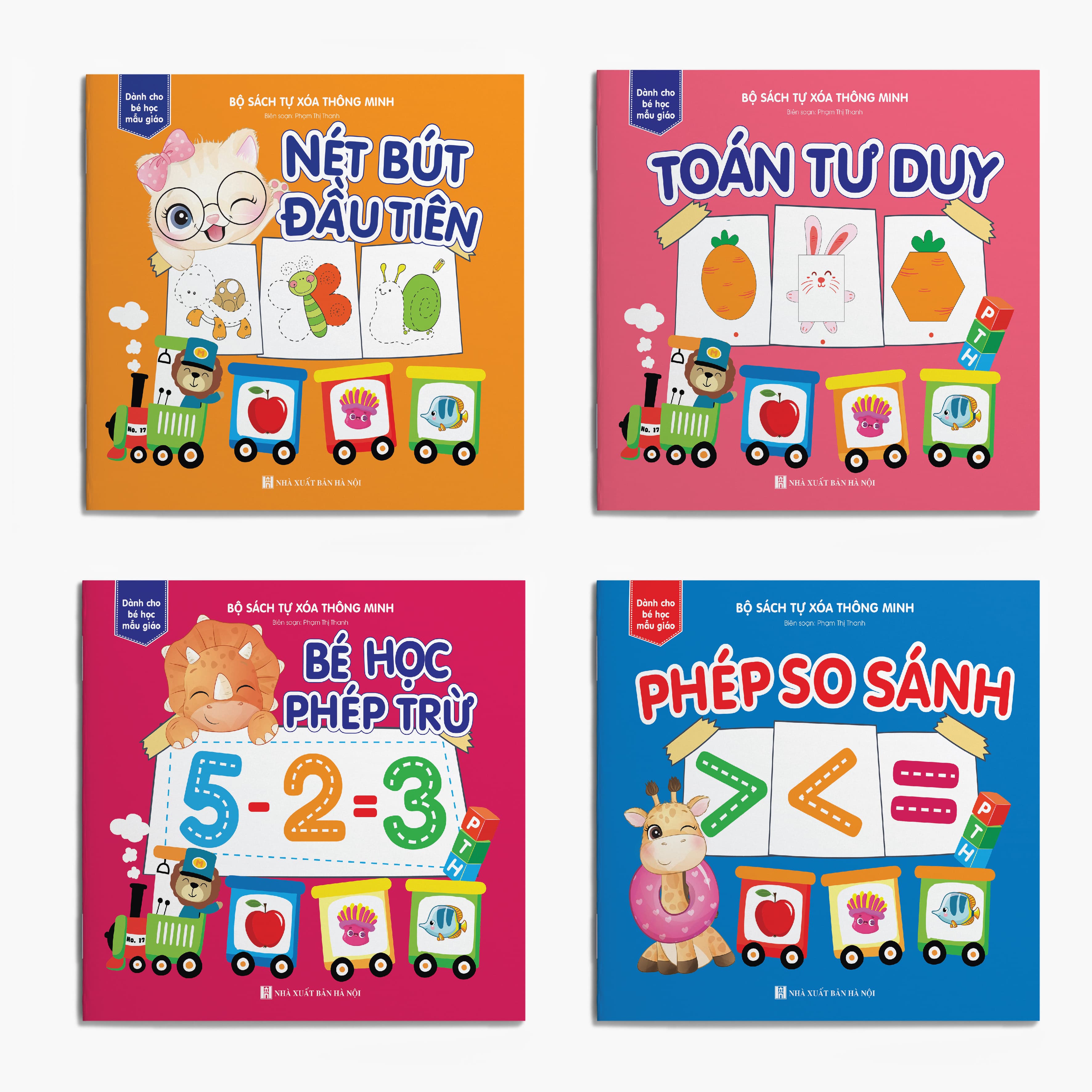 Combo 4 cuốn Sách tự xóa Nét bút đầu tiên Phép trừ Phép so sánh Toán Tư duy tặng kèm bút