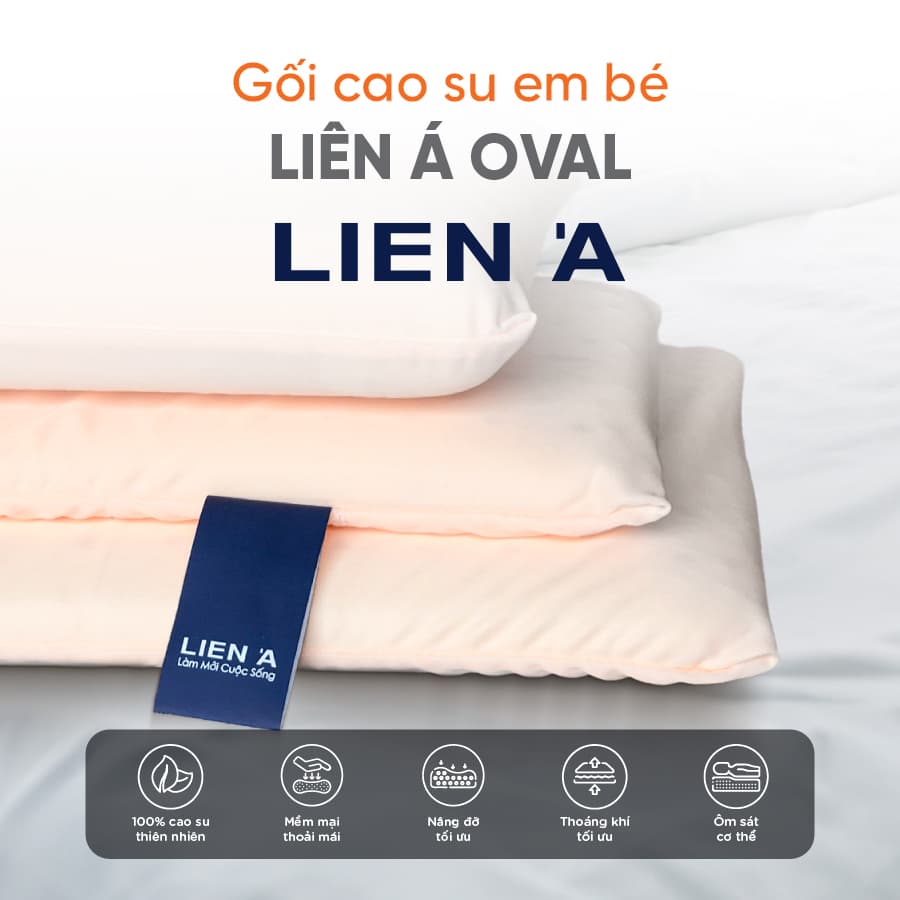 Gối nằm cao su thiên nhiên em bé Liên Á Oval Tặng Kèm áo gối cùng kích thước . Oval 22x40x04cm