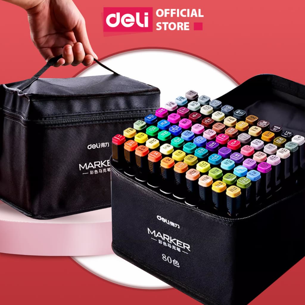 Bút màu marker chuyên nghiệp Deli kèm túi vải 30406080 Màu 70806 30 Màu túi vải