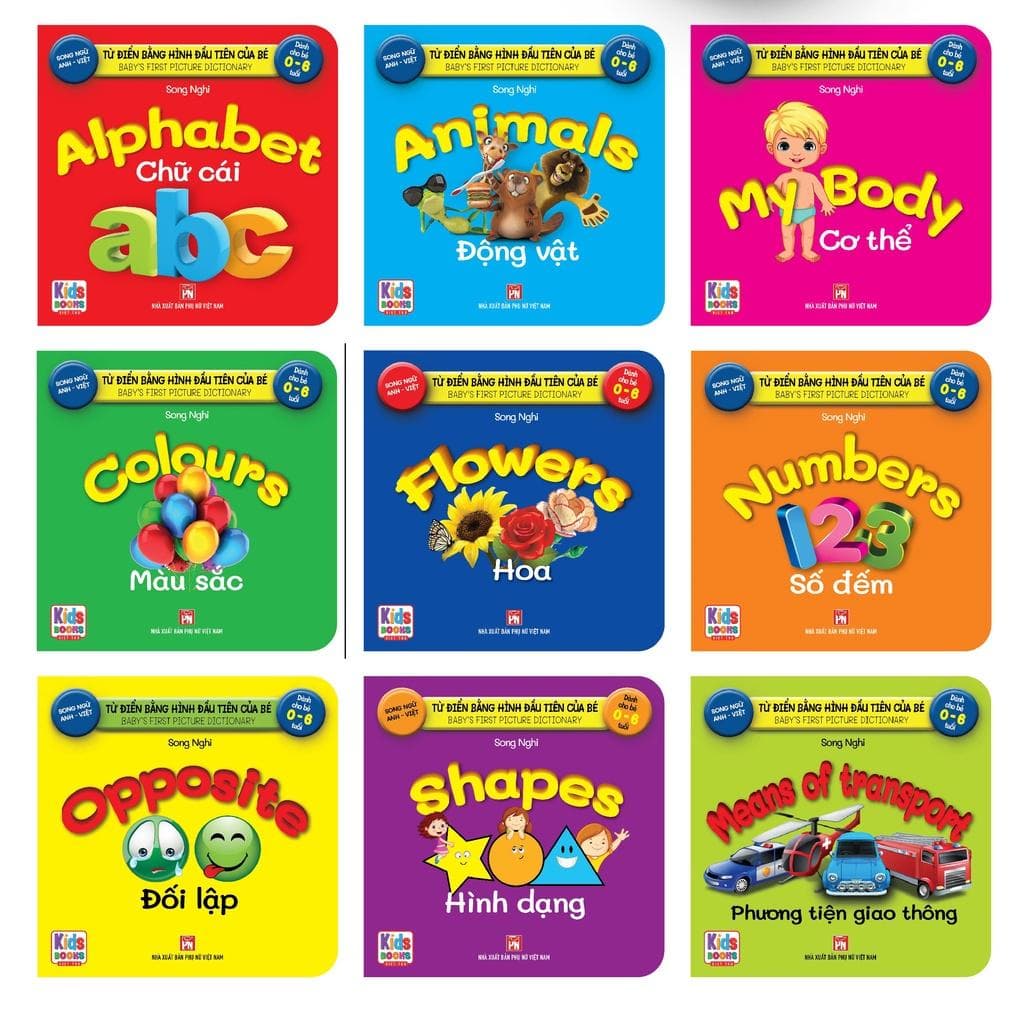 Sách combo 9 Quyển Từ Điển Bằng Hình Đầu Tiên Của Bé Từ 0 6 tuổi Song Ngữ Anh Việt Các trang đều là Bìa Cứng hồng