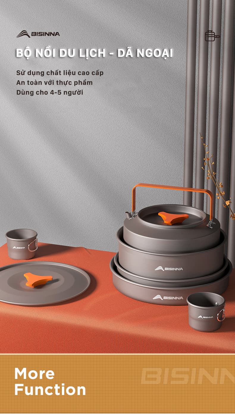 Bộ nồi nấu ăn cắm trại dã ngoại du lịch xếp gọn SK066 bộ 3 món