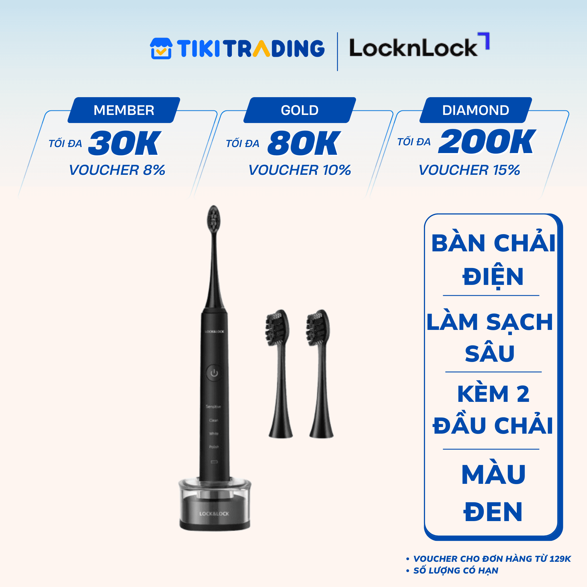 Bàn Chải Đánh Răng Điện LocknLock ENR346BLK DC3.7V Trọng Lượng 235g Sạc Không Dây Màu Đen