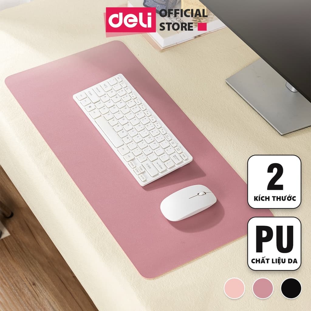 Bàn Di Chuột Miếng Lót Chuột Hai Mặt Da PU Chống Nước Deli Kiêm Deskpad Thảm Da Trải Bàn Làm Việc Nhiều Kích Cỡ Màu Sắc VS782 VS783 60x30cm Hồng Đậm
