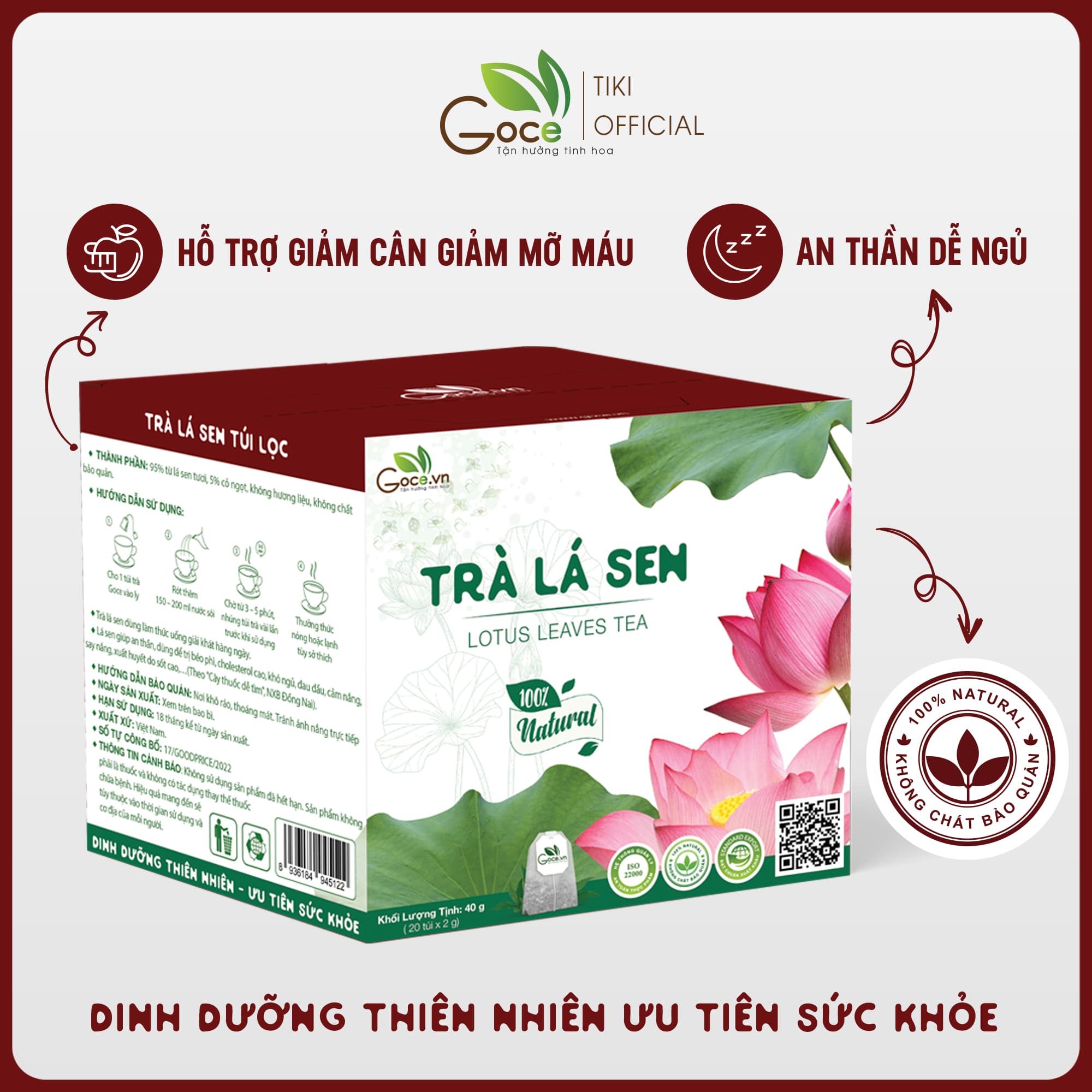 Trà lá sen túi lọc Goce An thần dễ ngủ