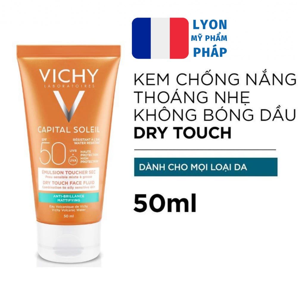 Kem Chống Nắng Không Gây Nhờn Rít Không Màu SPF50 Vichy Capital Soleil SPF50 Face Dry Touch 50ml 100516689