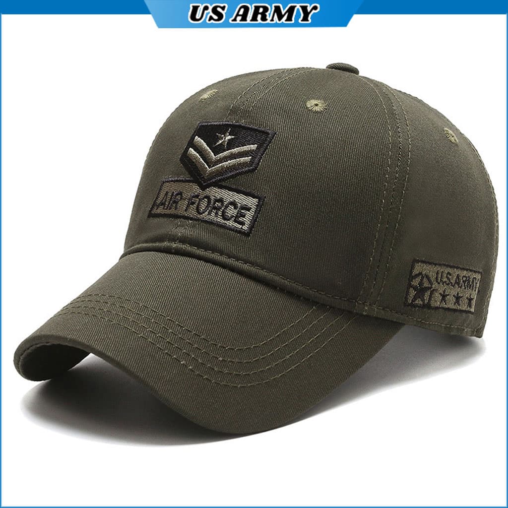 Nón Kết Nam Lính Mỹ U558 Thêu AIR FORCE Chóp Tròn Nón Lưỡi Trai Nam Vải Kaki Cao Cấp Thời Trang US ARMY Phong Cách Lính Mỹ Xanh rêu