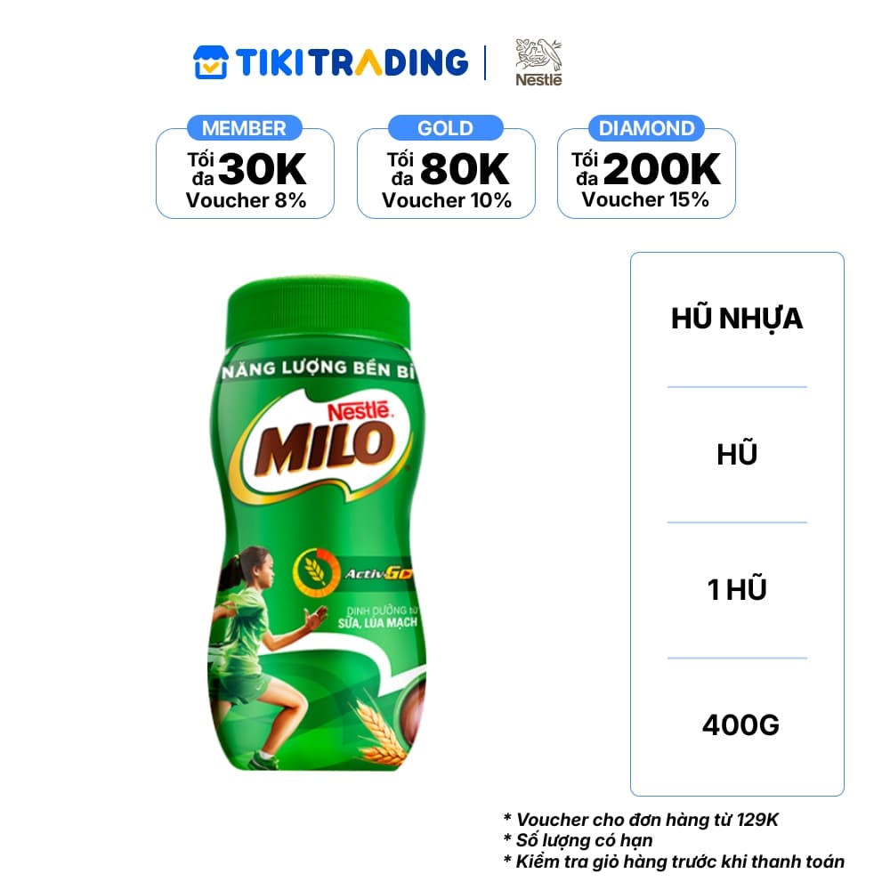 Sữa lúa mạch Nestlé MILO Nguyên chất 400g hũ nhựa Giao mẫu ngẫu nhiên