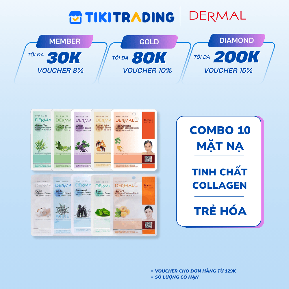Combo 10 Mặt Nạ Dermal Tinh Chất Collagen Các Loại Giao Mẫu Ngẫu Nhiên
