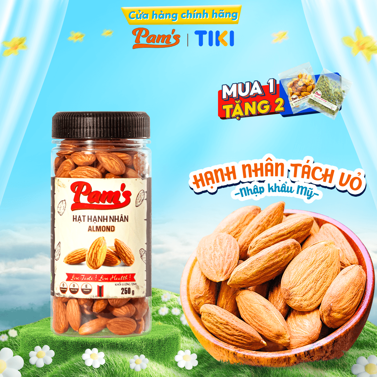 Hạnh Nhân Mỹ Tách Vỏ Pams Rang Nguyên Vị Ăn Kiêng Giảm Cân Ngũ Cốc Dinh Dưỡng Bà Bầu 250g