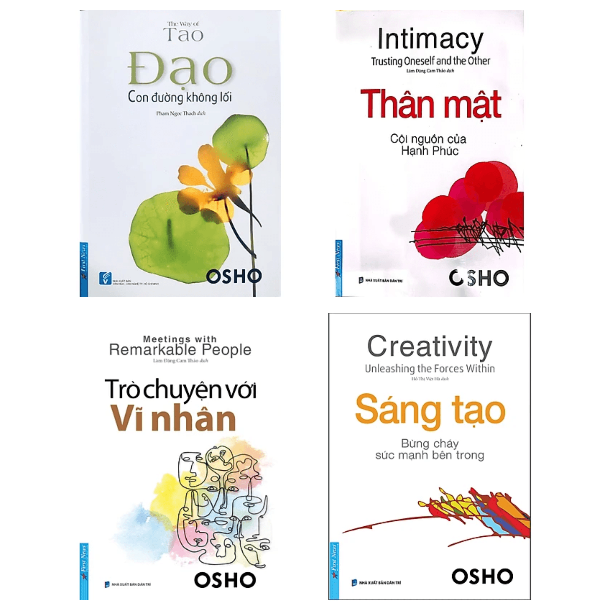 Combo 4 Cuốn Osho Đạo Con Đường Không Lối Thân Mật Cội Nguồn Của Hạnh Phúc Trò Chuyện Với Vĩ Nhân Sáng Tạo Bừng Cháy Sức Mạnh Bên Trong