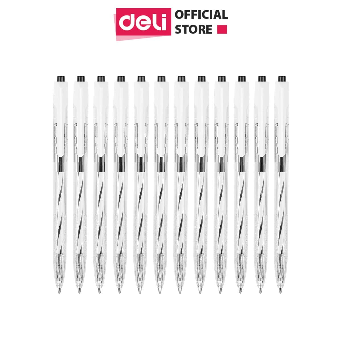 Combo 12 chiếc bút bi dầu dầu đầu ngòi 0.7mm bấm Deli Mực xanhđenđỏ EQ24 1 hộp 12 chiếc Đen